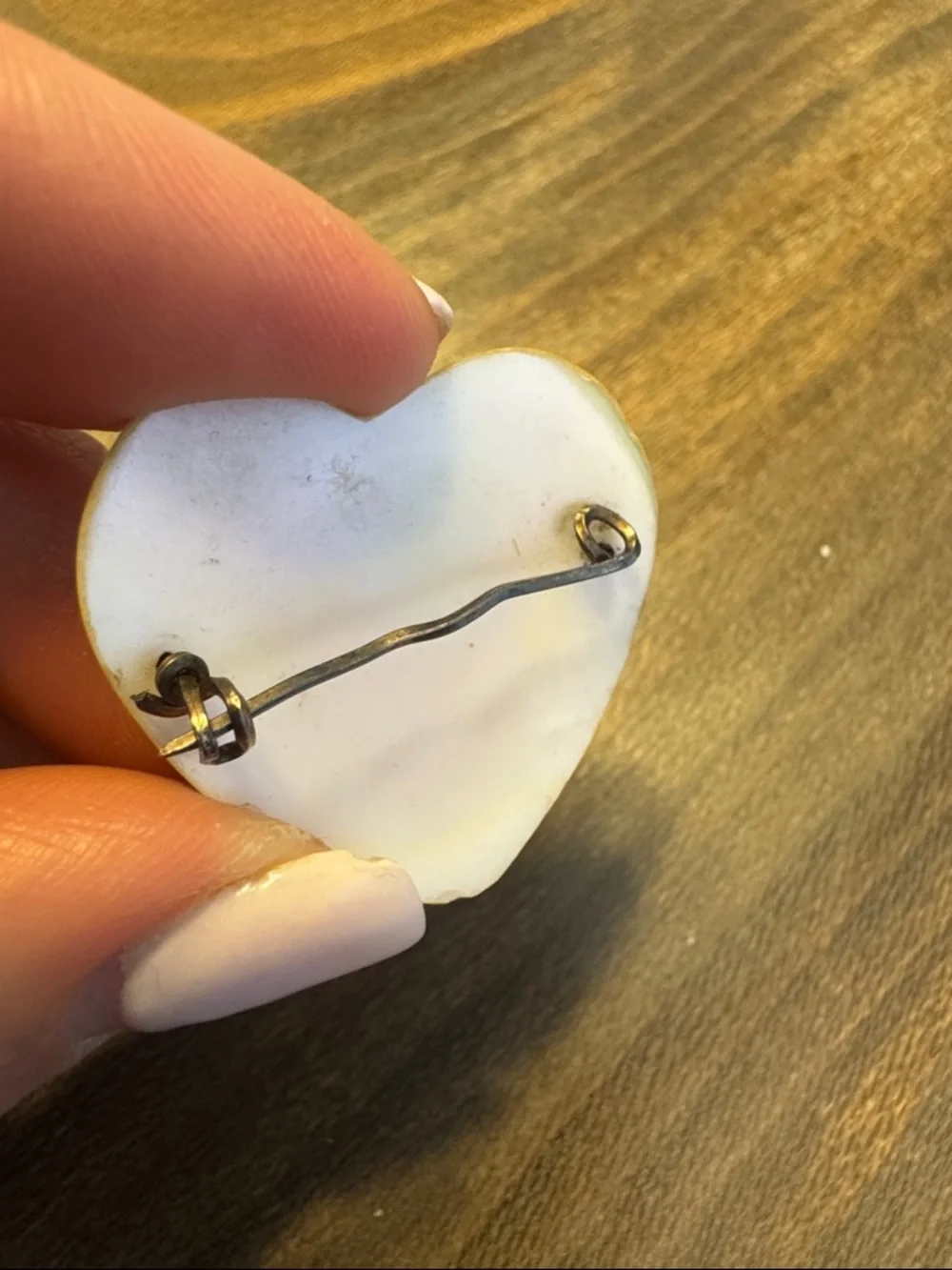 Vintage Mother Of Pearl Heart Brooch “Mother” Wire Pin Gold Tone
